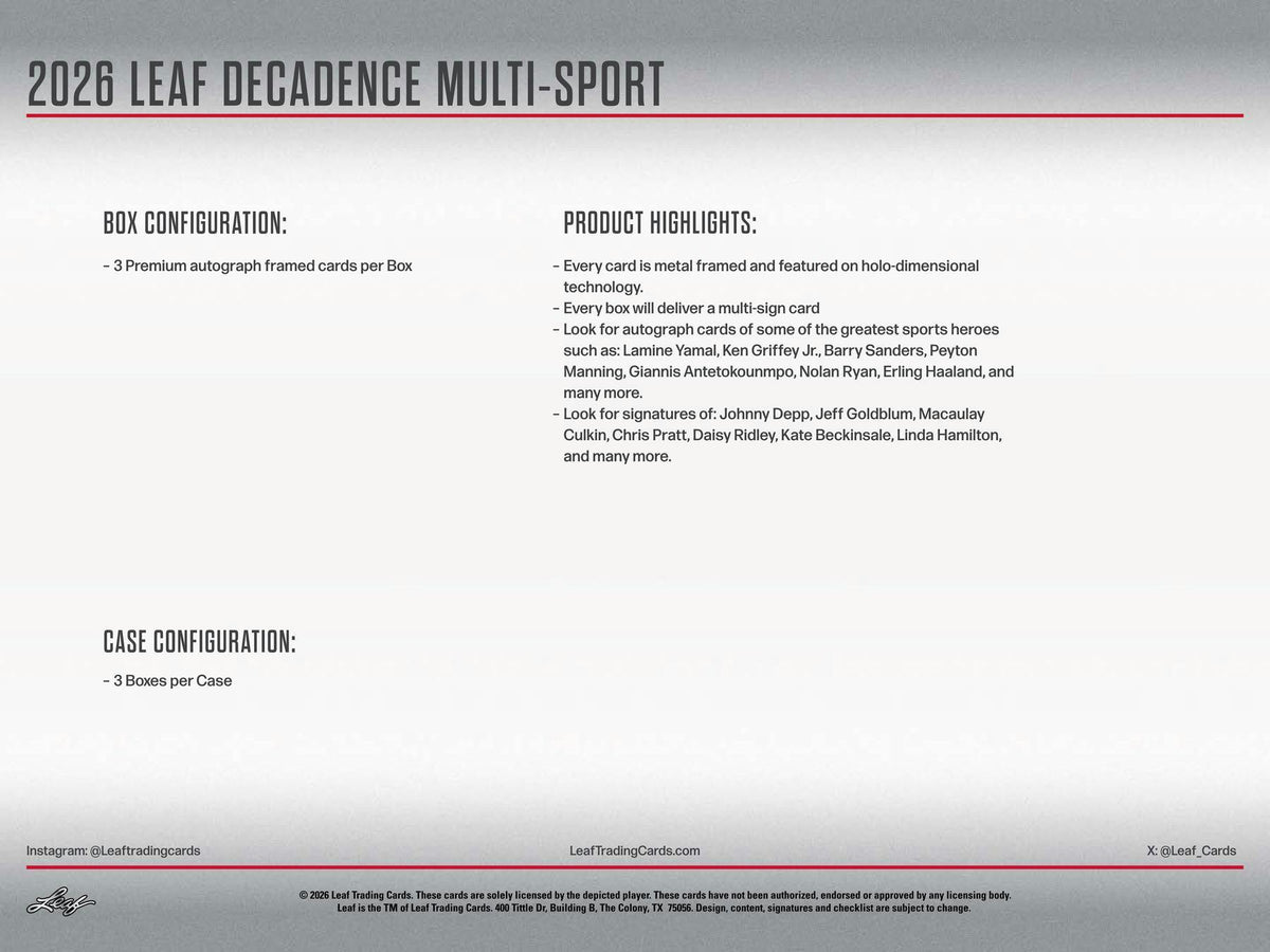 2026 Leaf Decadence Multisport Hobby Box