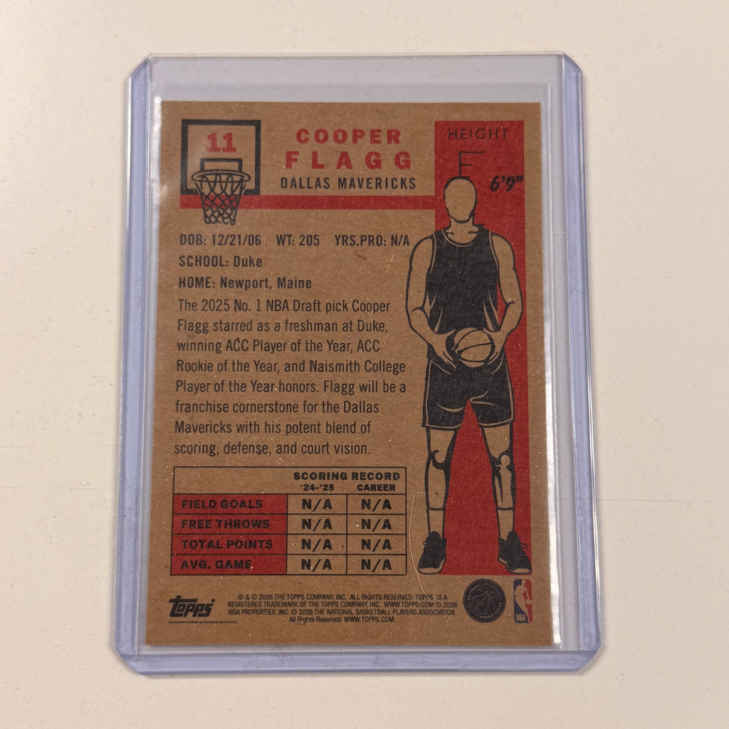 2026 Topps Now Cooper Flagg #11 RC Rookie 1st Overall Pick BASE Card (1 of 123,650)