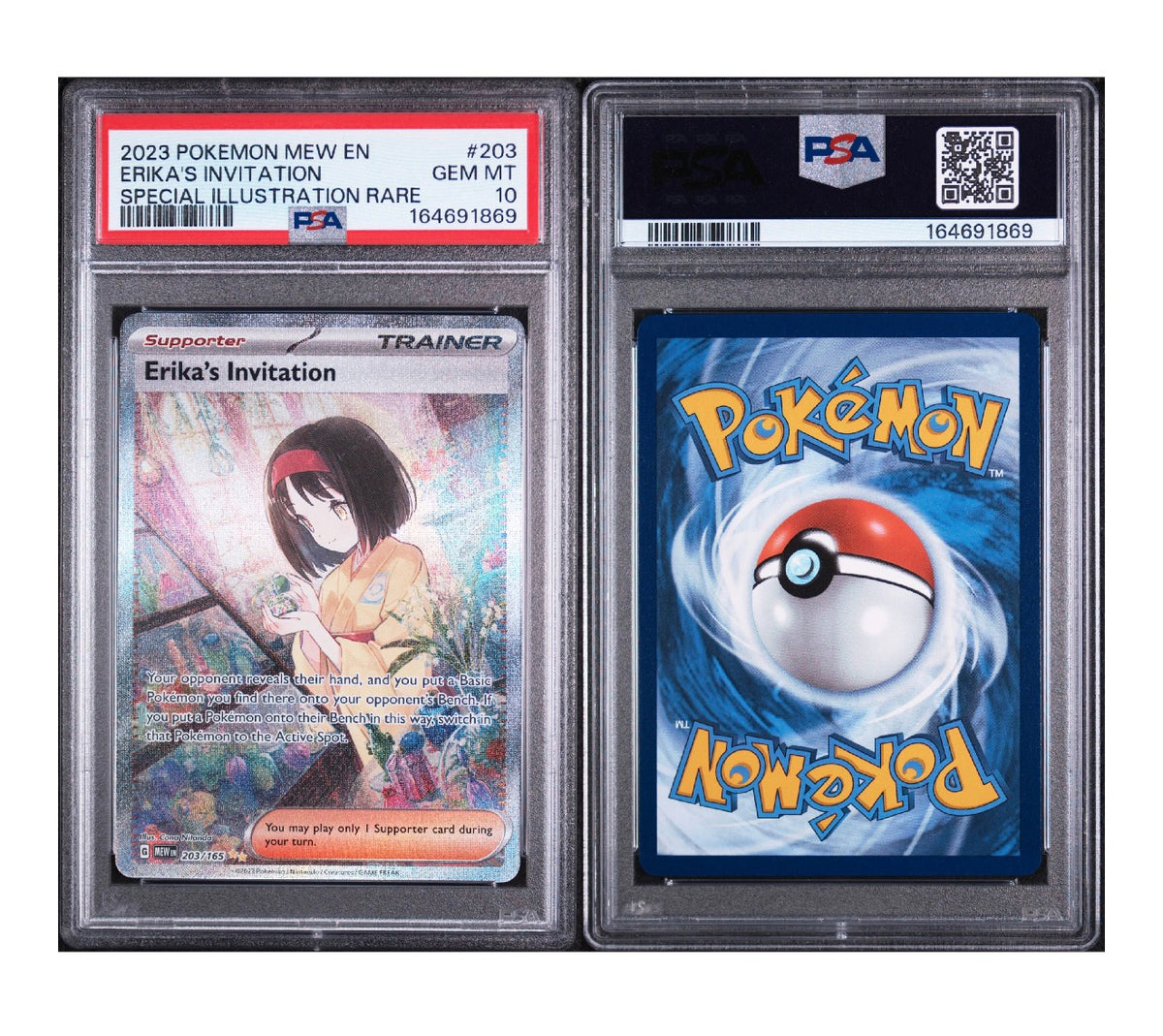 2023 POKEMON MEW EN-151 #203 ERIKA'S INVITATION SPECIAL ILLUSTRATION RARE PSA 10