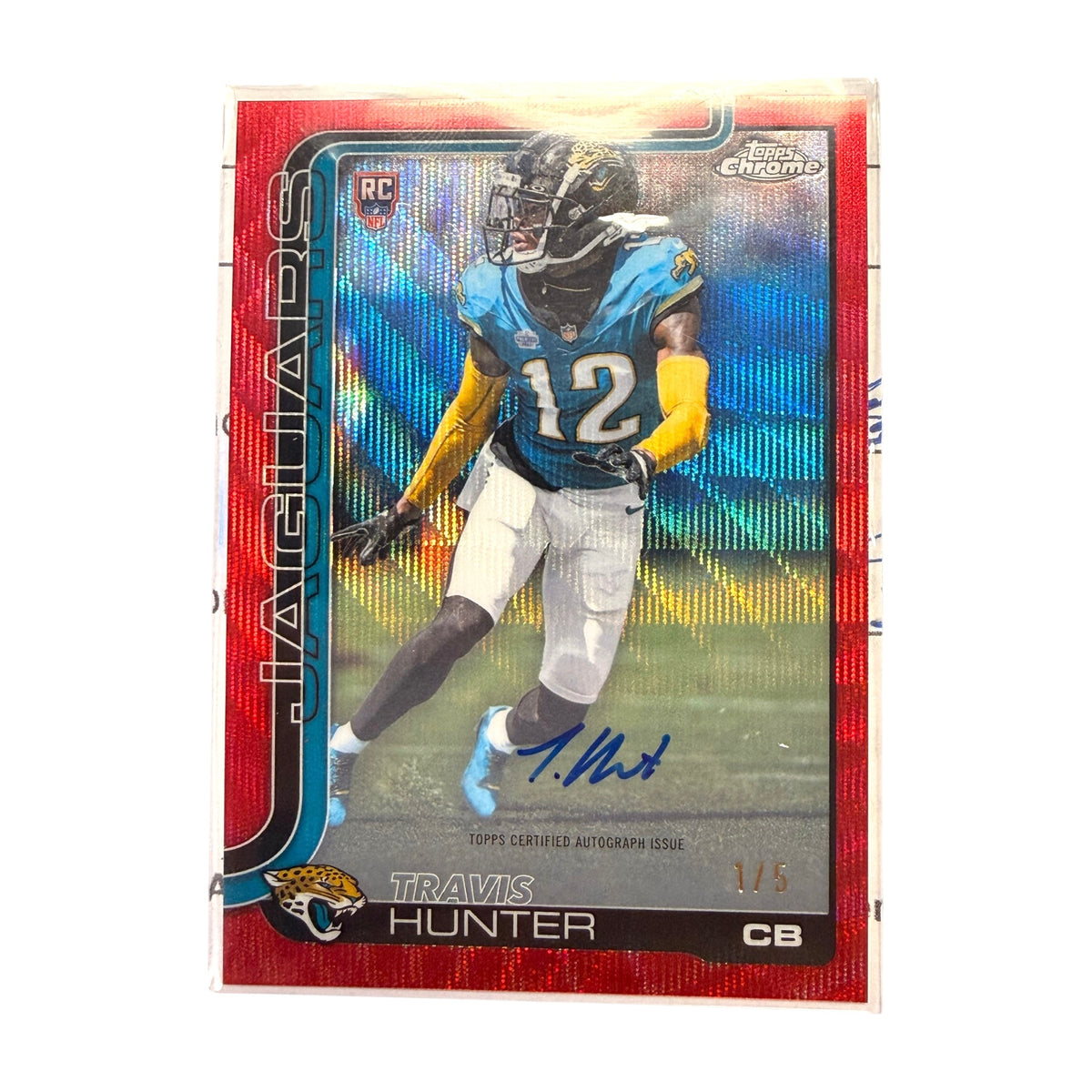 2025 Topps Chrome Travis Hunter Rookie Autograph Variation Red Wave Refractor 1/5 #RA-THU (TSR)