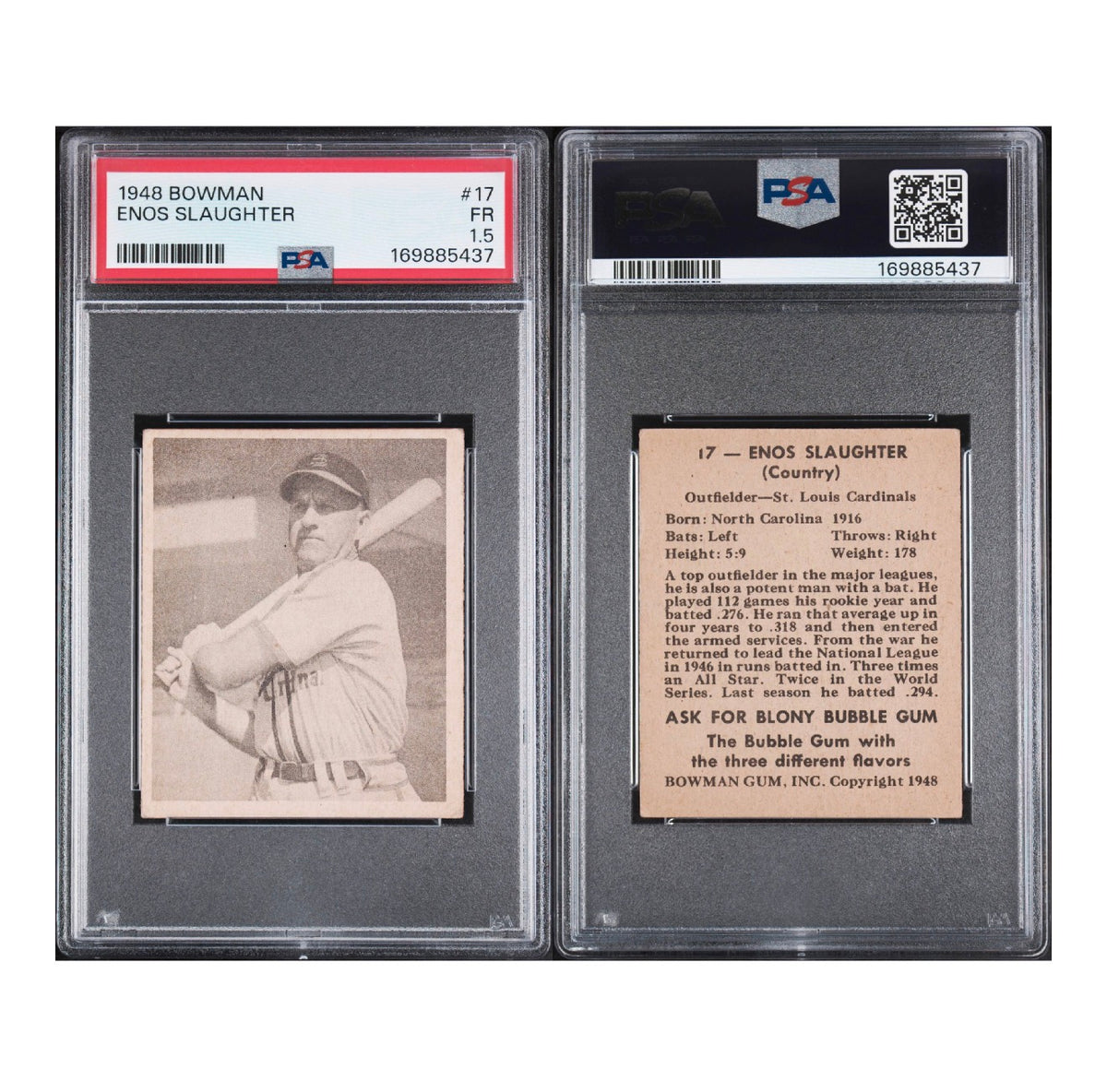 1948 BOWMAN #17 ENOS SLAUGHTER PSA 1.5 FR (GC)