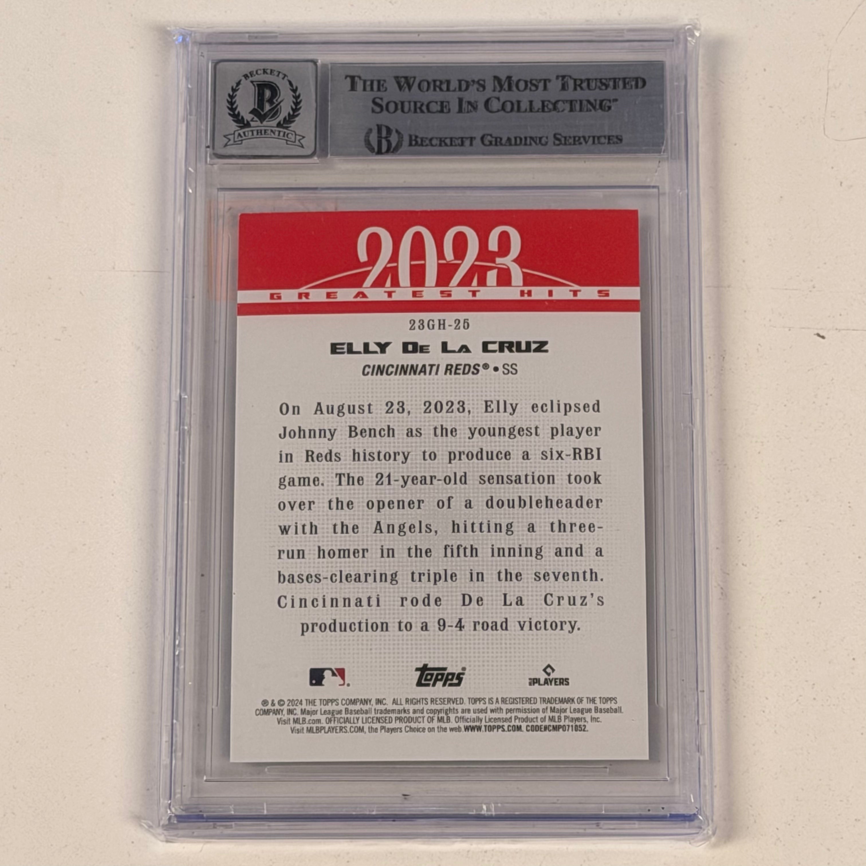 2024 TOPPS ‘23 GREATEST HITS #23GH25 ELLY DE LA CRUZ BAS 10 AUTO (TSR)