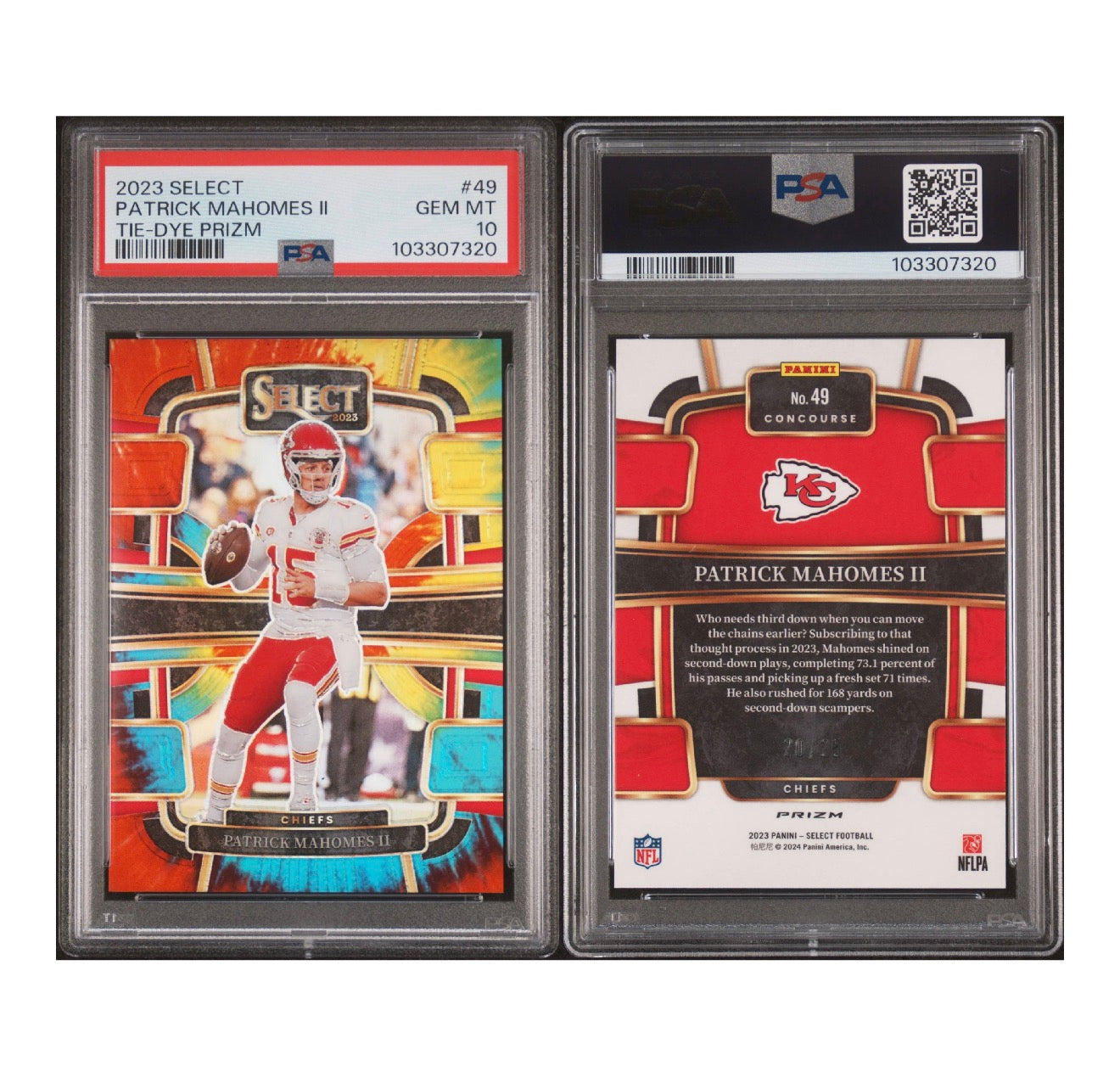 2023 PANINI SELECT #49 PATRICK MAHOMES II TIE-DYE PRIZM PSA 10 GEM MINT