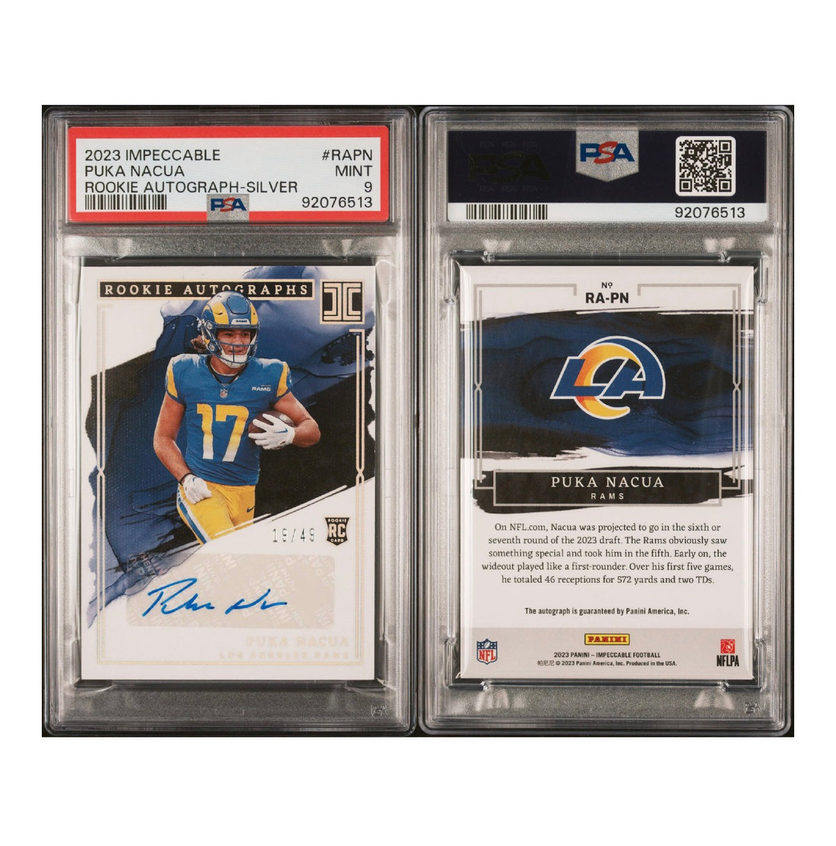 2023 PANINI IMPECCABLE ROOKIE AUTOGRAPHS #RAPN PUKA NACUA PSA 9 (SY)