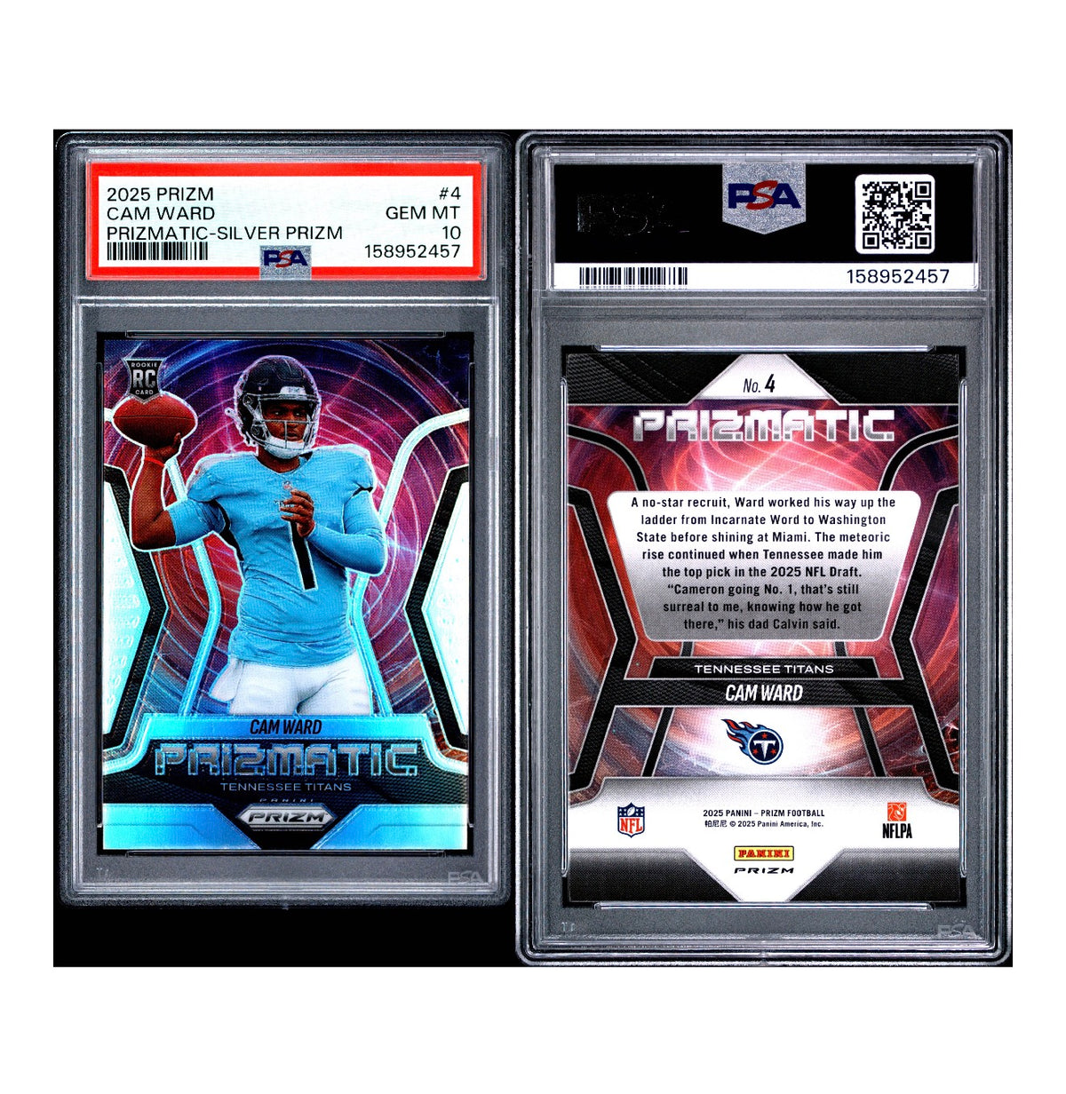 2025 PANINI PRIZM PRIZMATIC #4 CAM WARD PRIZMATIC-SILVER PRIZM PSA 10 (JC)