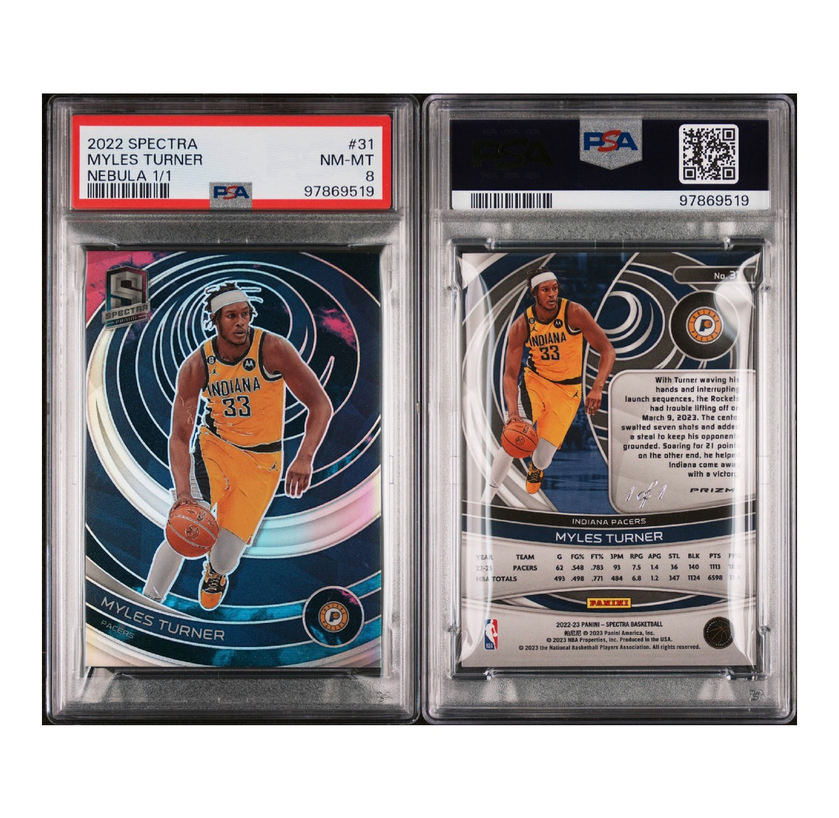 2022 PANINI SPECTRA #31 MYLES TURNER NEBULA 1/1 PSA 8 NM-MT (NW)