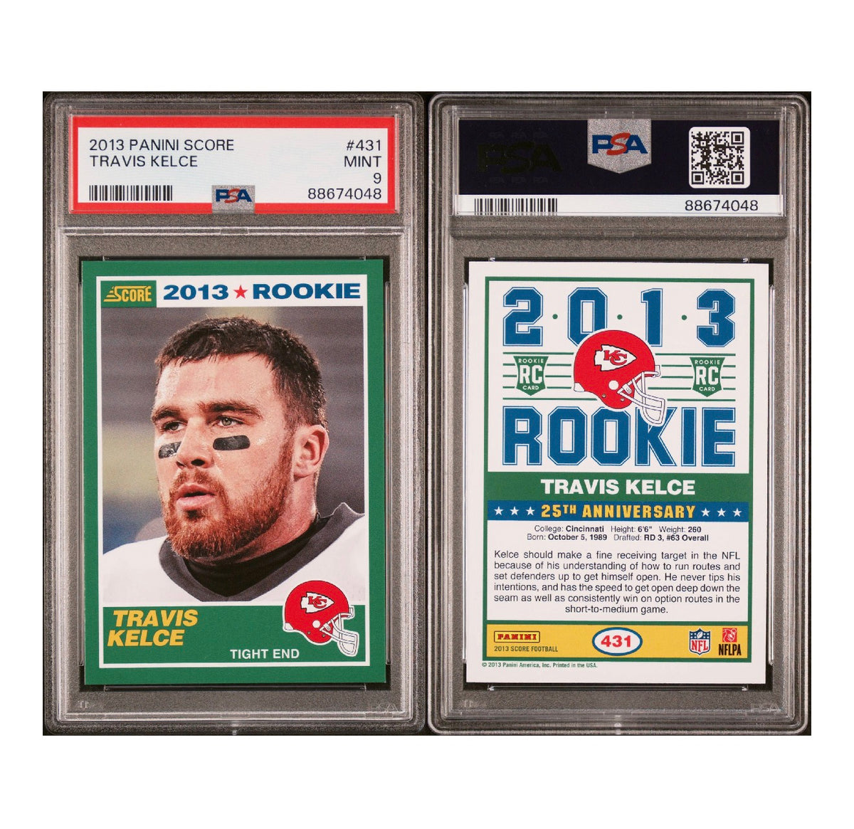 2013 PANINI SCORE #431 TRAVIS KELCE PSA 9 (SY)