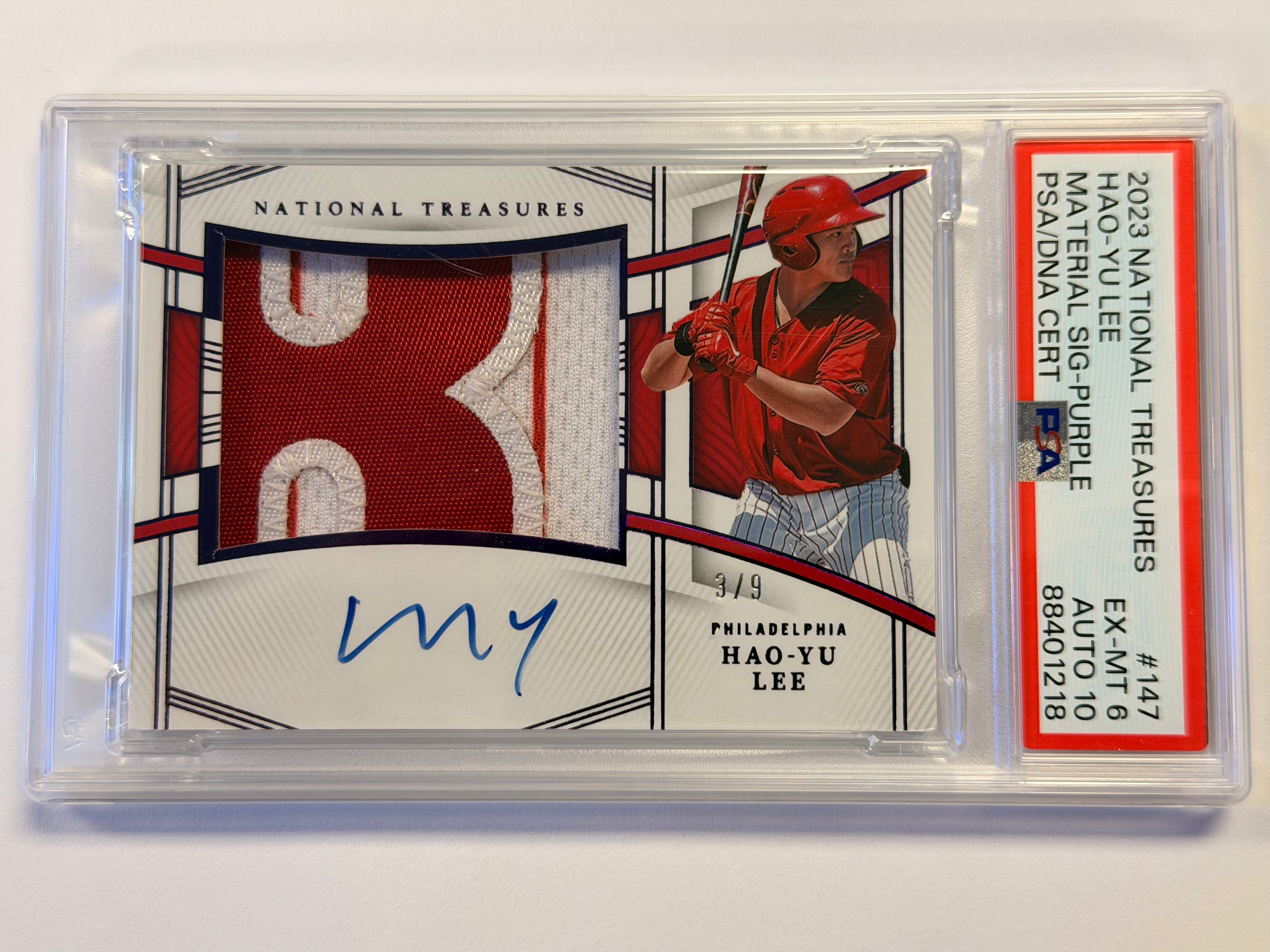 2023 PANINI NATIONAL TREASURES #147 HAO-YU LEE MATERIAL SIGNATURE-PURPLE 3/9 (NW)