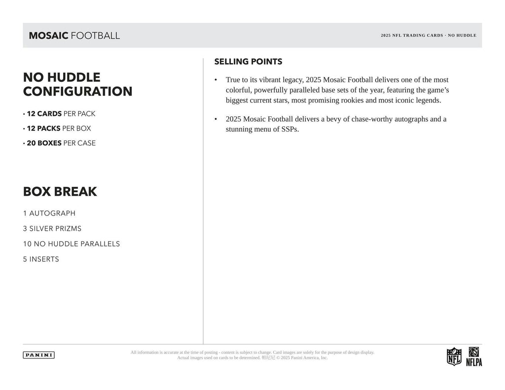2025 Panini Mosaic Football No Huddle Box (11/26)
