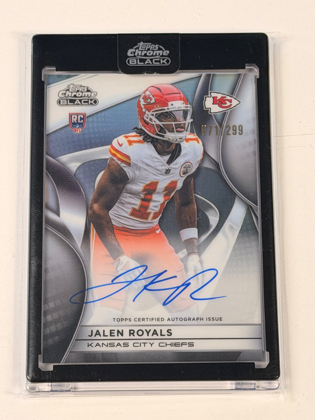 2025 Topps Chrome Black Jalen Royal RC On-Card Auto #/299 Chiefs #RAU-JR (SY)