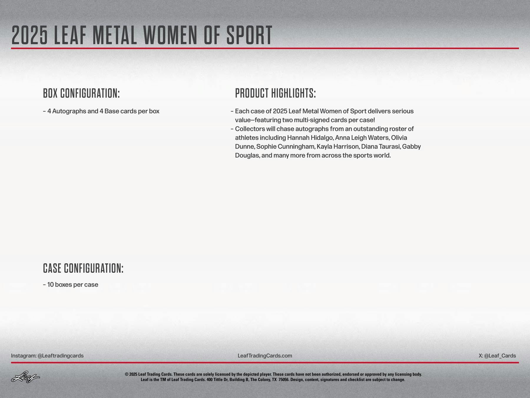 2025 Leaf Metal Women of Sport Hobby Box (11/28)