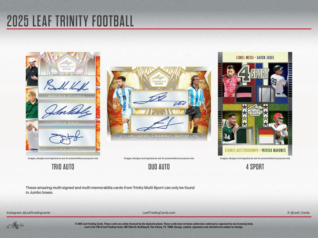 2025 Leaf Trinity Football Hobby Jumbo Box (12/5)