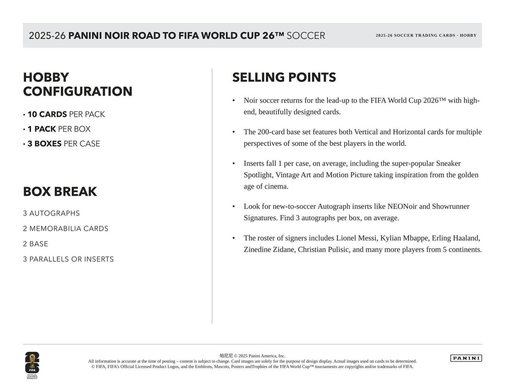 2025-26 Panini Noir Road to FIFA World Cup Soccer Hobby Box