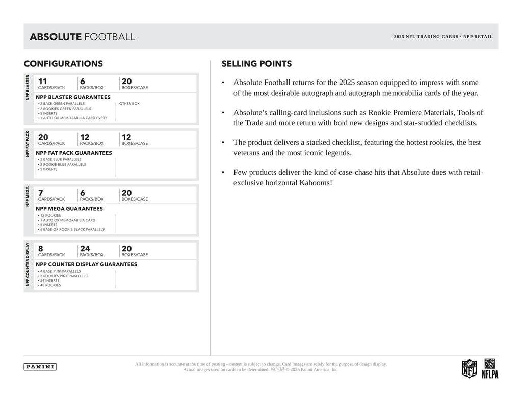 2025 Panini Absolute Football Mega Box (Black Parallels) (11/28/25)