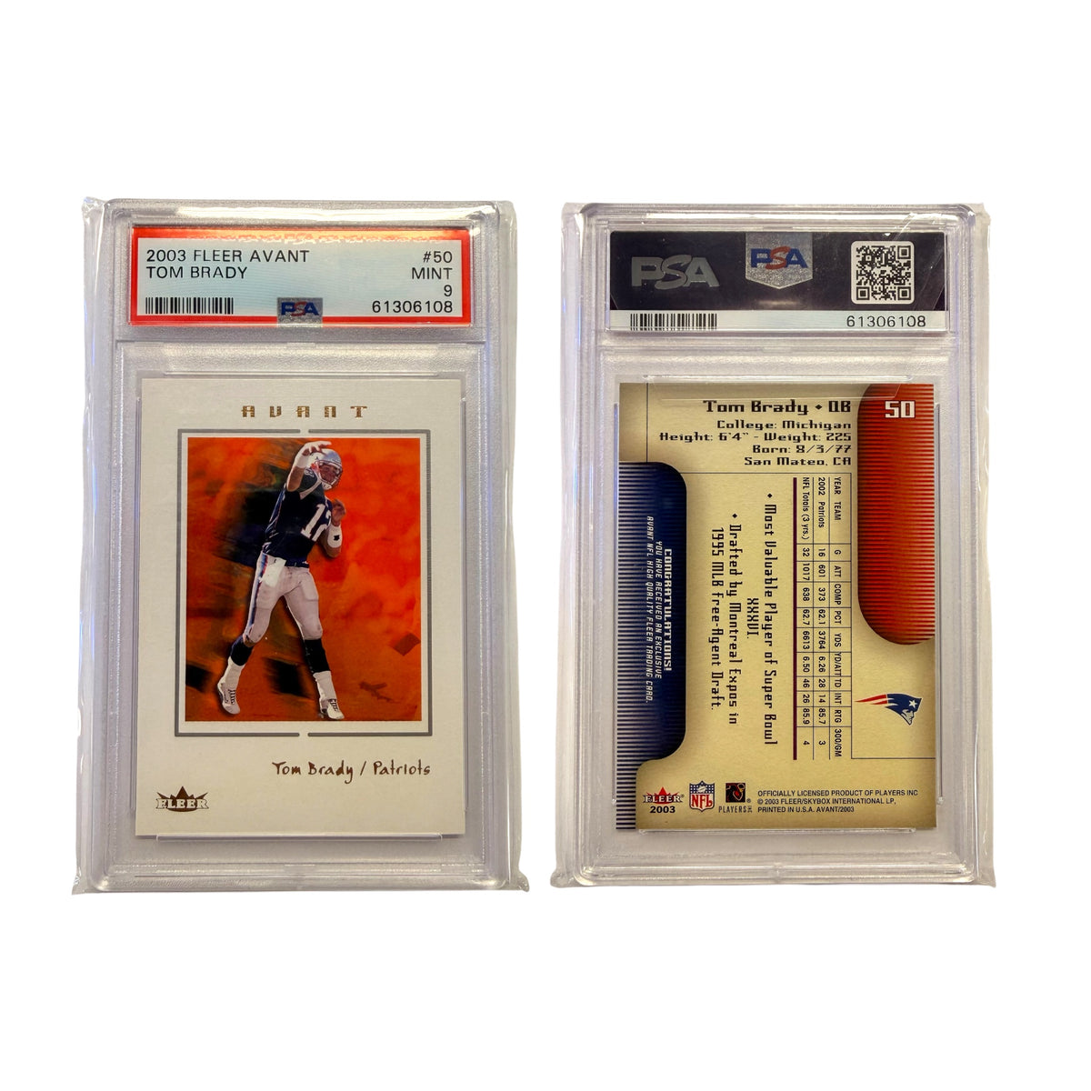 2003 FLEER AVANT #50 TOM BRADY PSA 9 (SY)