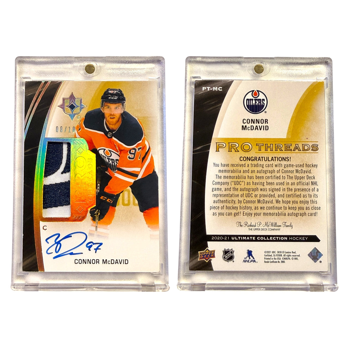 2020 UPPER DECK ULTIMATE COLLECTION PRO THREADS PTMC CONNOR McDAVID (JK)