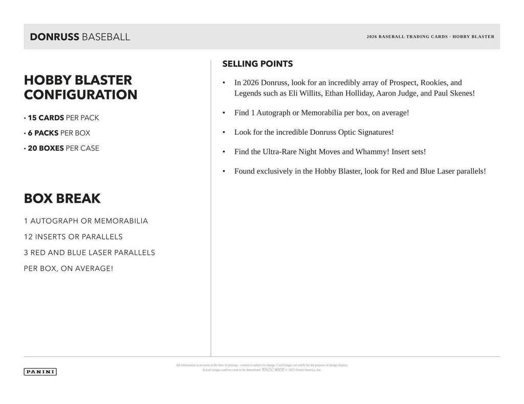 2026 Panini Donruss Baseball Hobby Blaster Box (Presell 6/19)