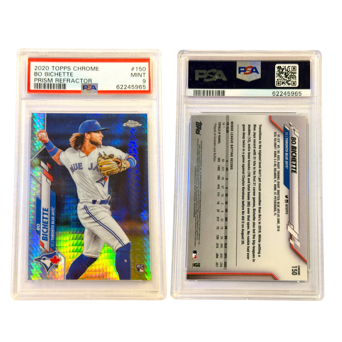 2020 TOPPS CHROME #150 BO BICHETTE PRISM REFRACTOR PSA 9 MINT (GC)