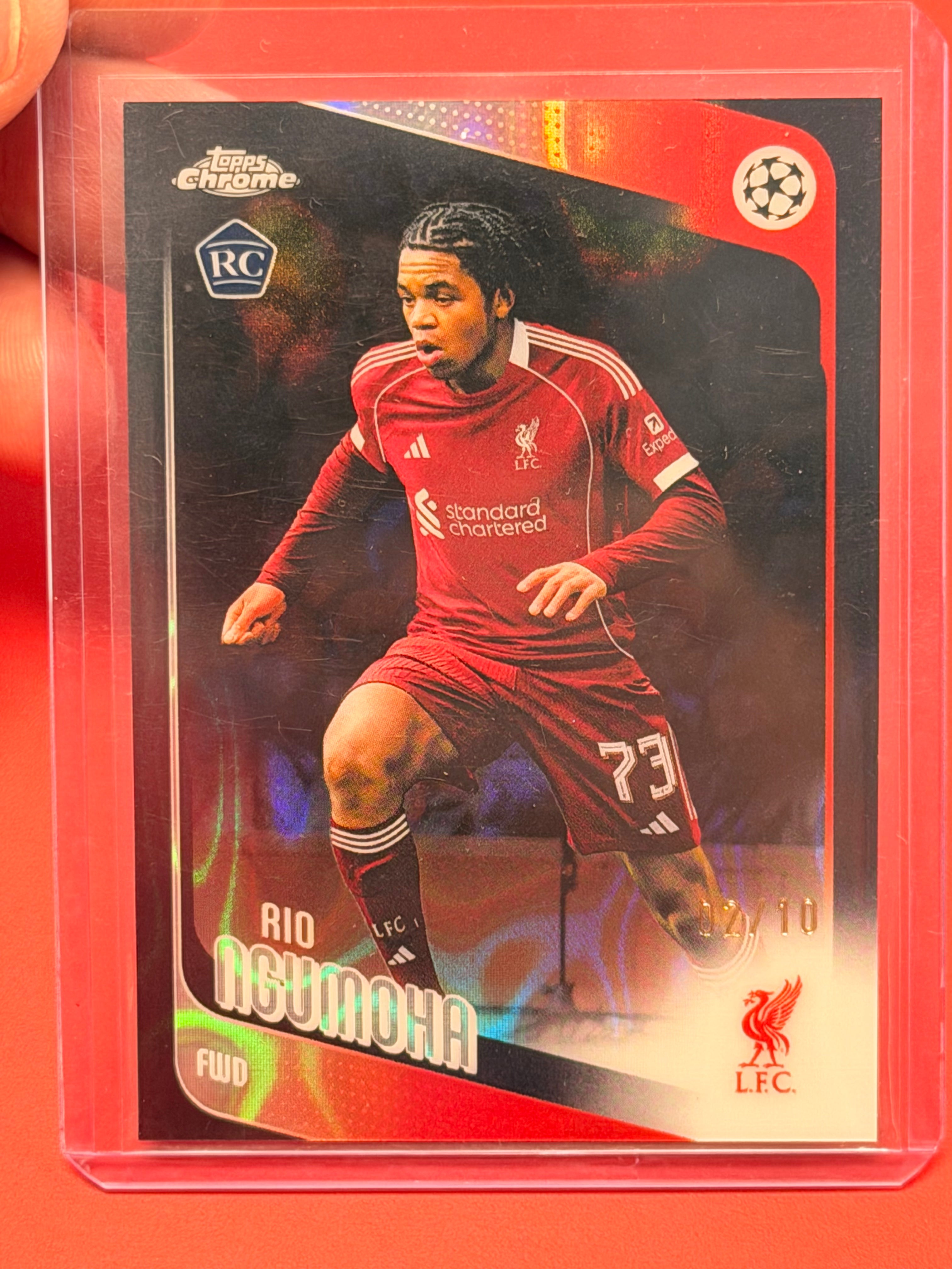 2025-26 Topps Chrome UEFA Rio Ngumoha RC Black Lava Refractor #191 /10 Liverpool Rookie Card