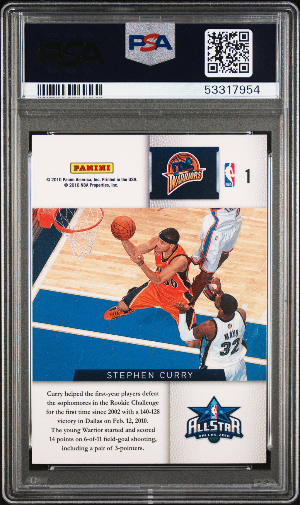2009 PANINI SEASON UPDATE ROOKIE CHALLENGE #1 STEPHEN CURRY ROOKIE CHALLENGE PSA 10