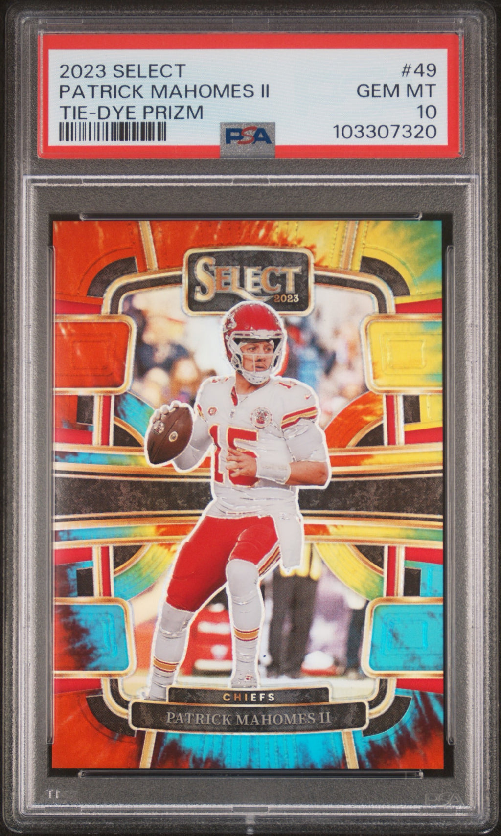 2023 PANINI SELECT #49 PATRICK MAHOMES II TIE-DYE PRIZM PSA 10 GEM MINT