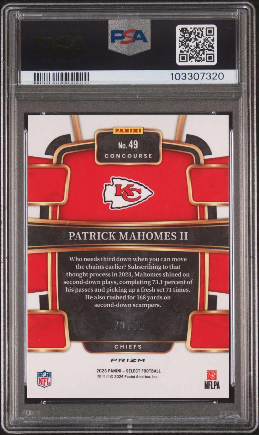 2023 PANINI SELECT #49 PATRICK MAHOMES II TIE-DYE PRIZM PSA 10 GEM MINT