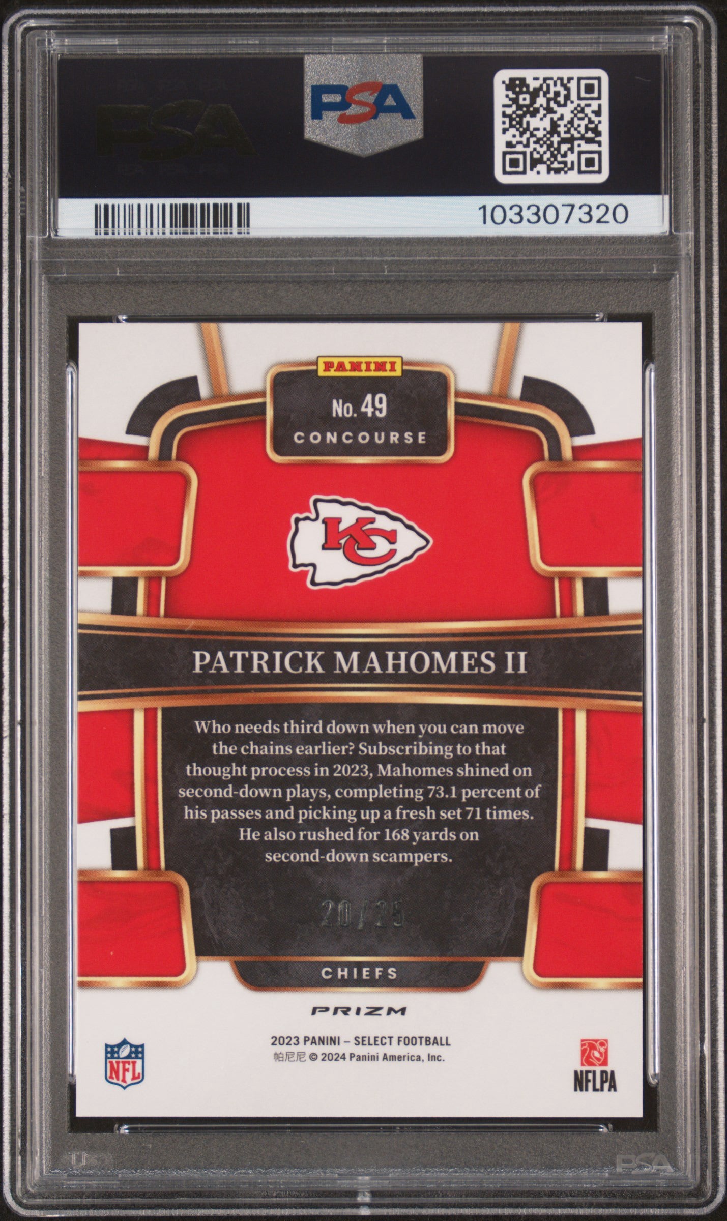 2023 PANINI SELECT #49 PATRICK MAHOMES II TIE-DYE PRIZM PSA 10 GEM MINT
