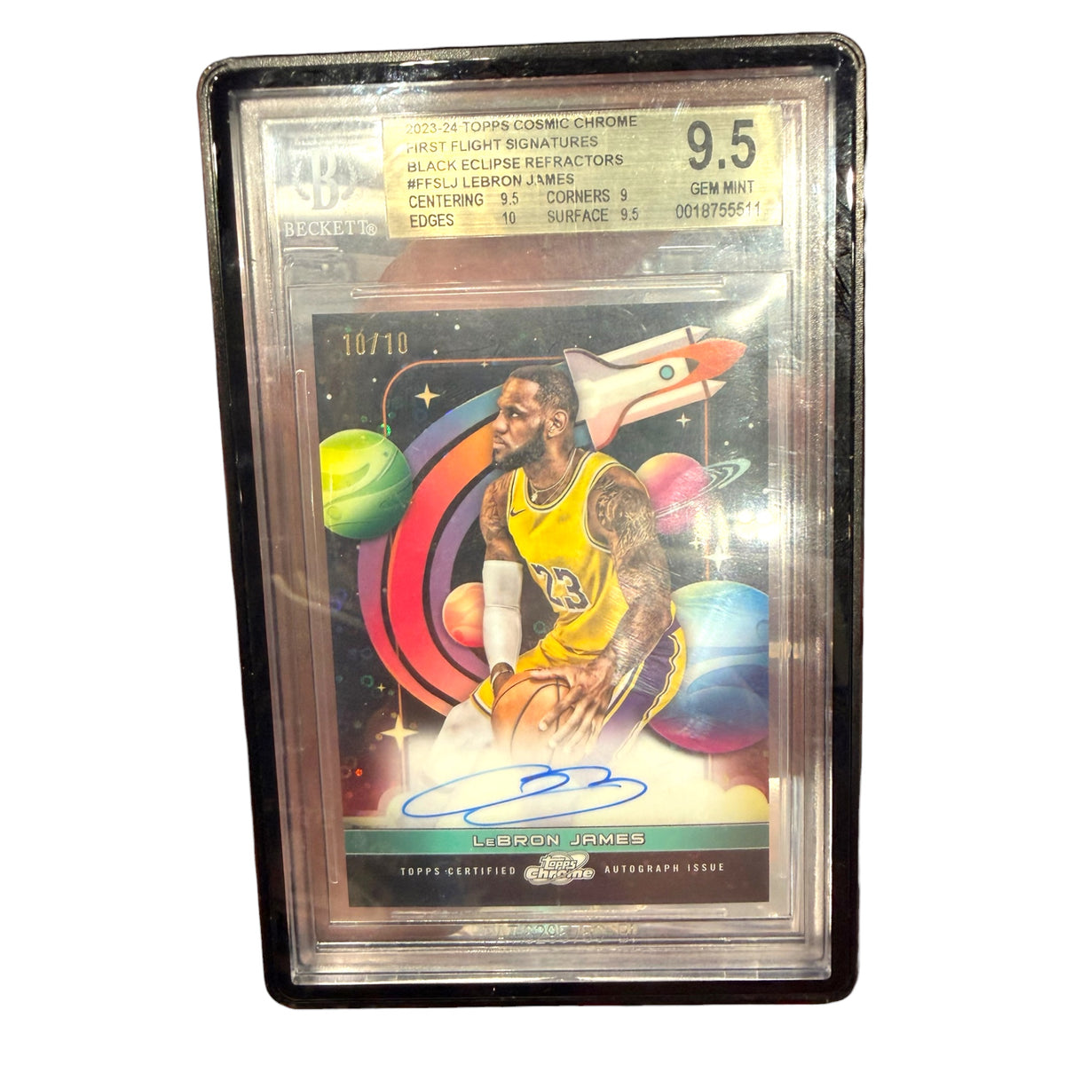 2023-24 Topps Cosmic Chrome LEBRON JAMES AUTO /10 BGS 9.5 First Flight Signatures Refractors Black Eclipse Refractor 10/10