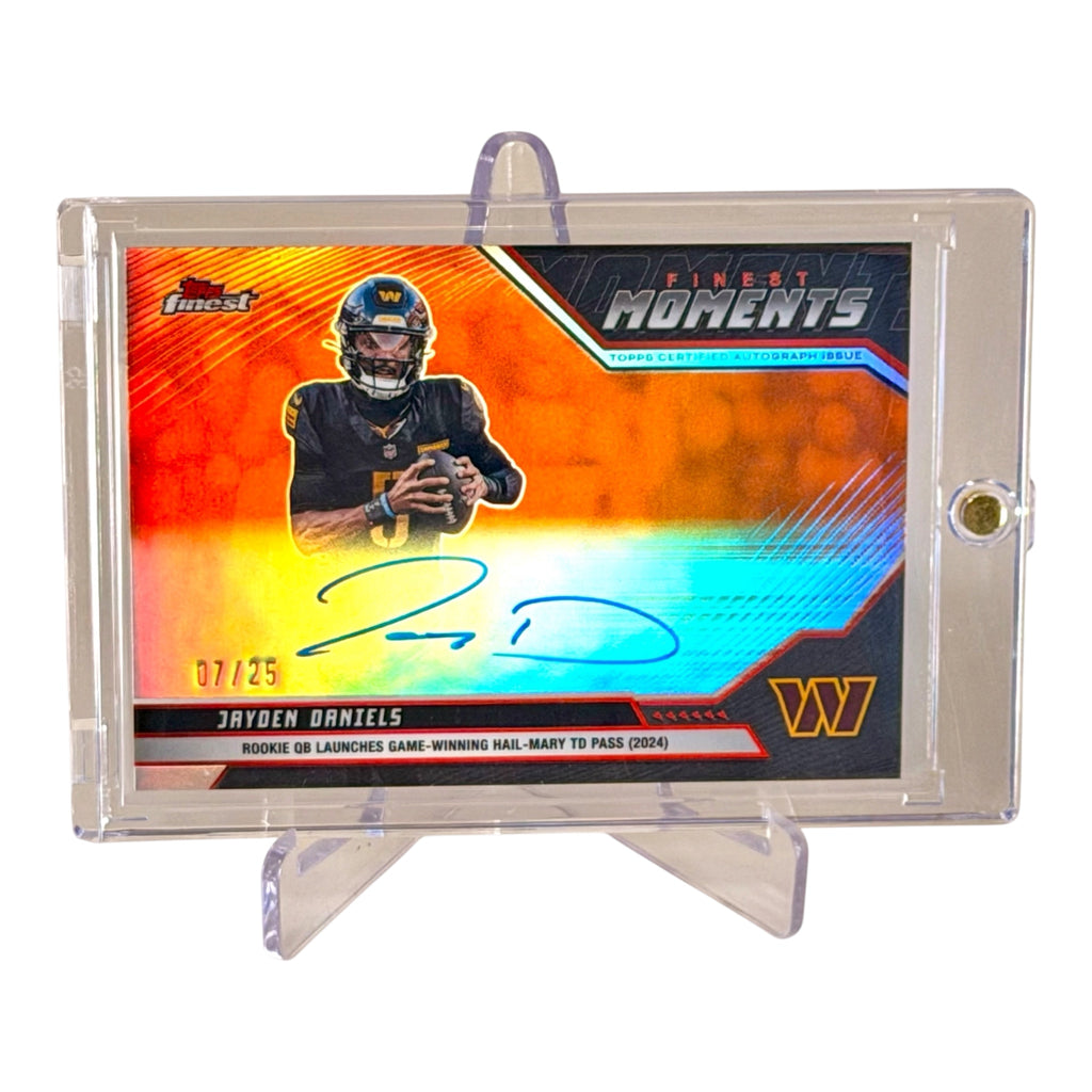 2025 TOPPS FINEST FINEST MOMENTS AUTOGRAPHS FMA-JD JAYDEN DANIELS ORANGE REFRACTOR 07/25 (GV)