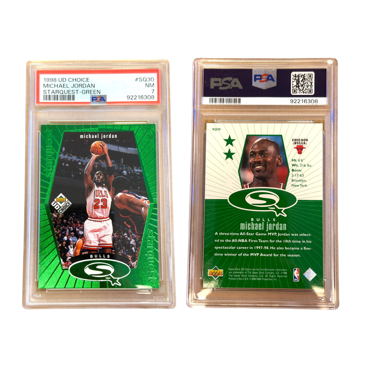 1998 UD CHOICE STARQUEST SQ30 MICHAEL JORDAN GREEN PSA 7 NM (AR)
