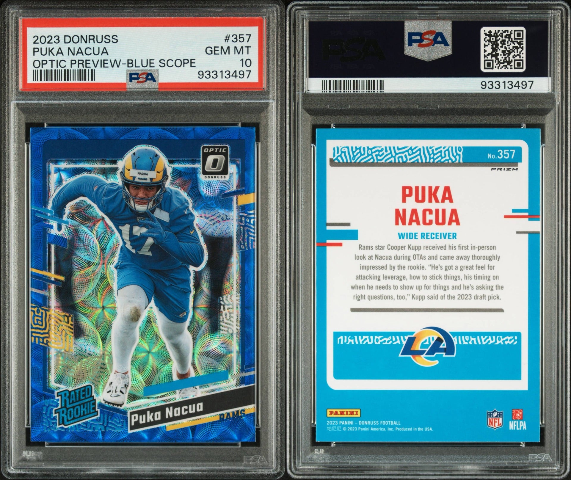 2023 PANINI DONRUSS #357 PUKA NACUA OPTIC PREVIEW-BLUE SCOPE PSA 10
