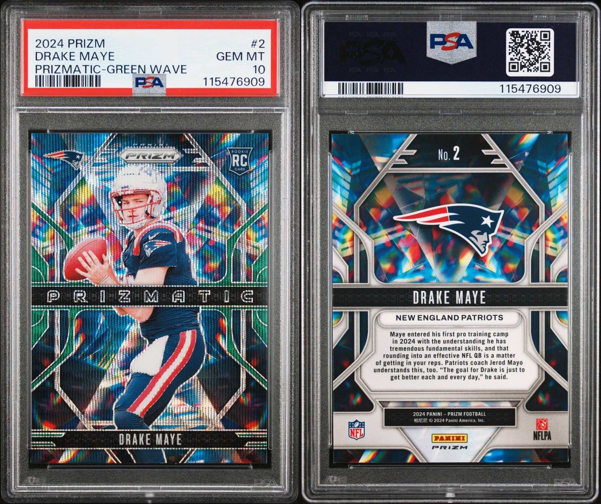 2024 PANINI PRIZM PRIZMATIC #2 DRAKE MAYE PRIZMATIC-GREEN WAVE PSA 10