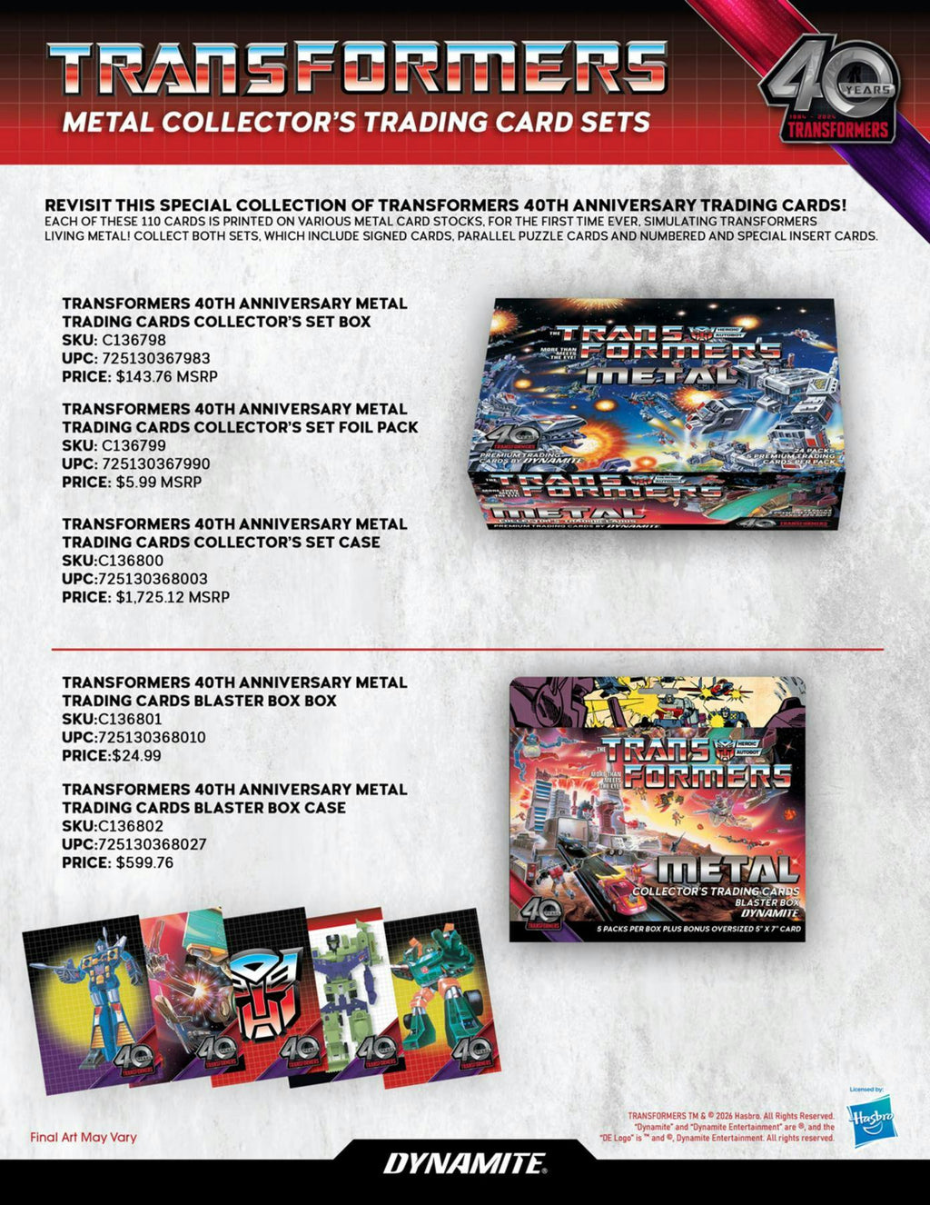 2026 Dynamite Transformers Metal Collector Box (10/9)