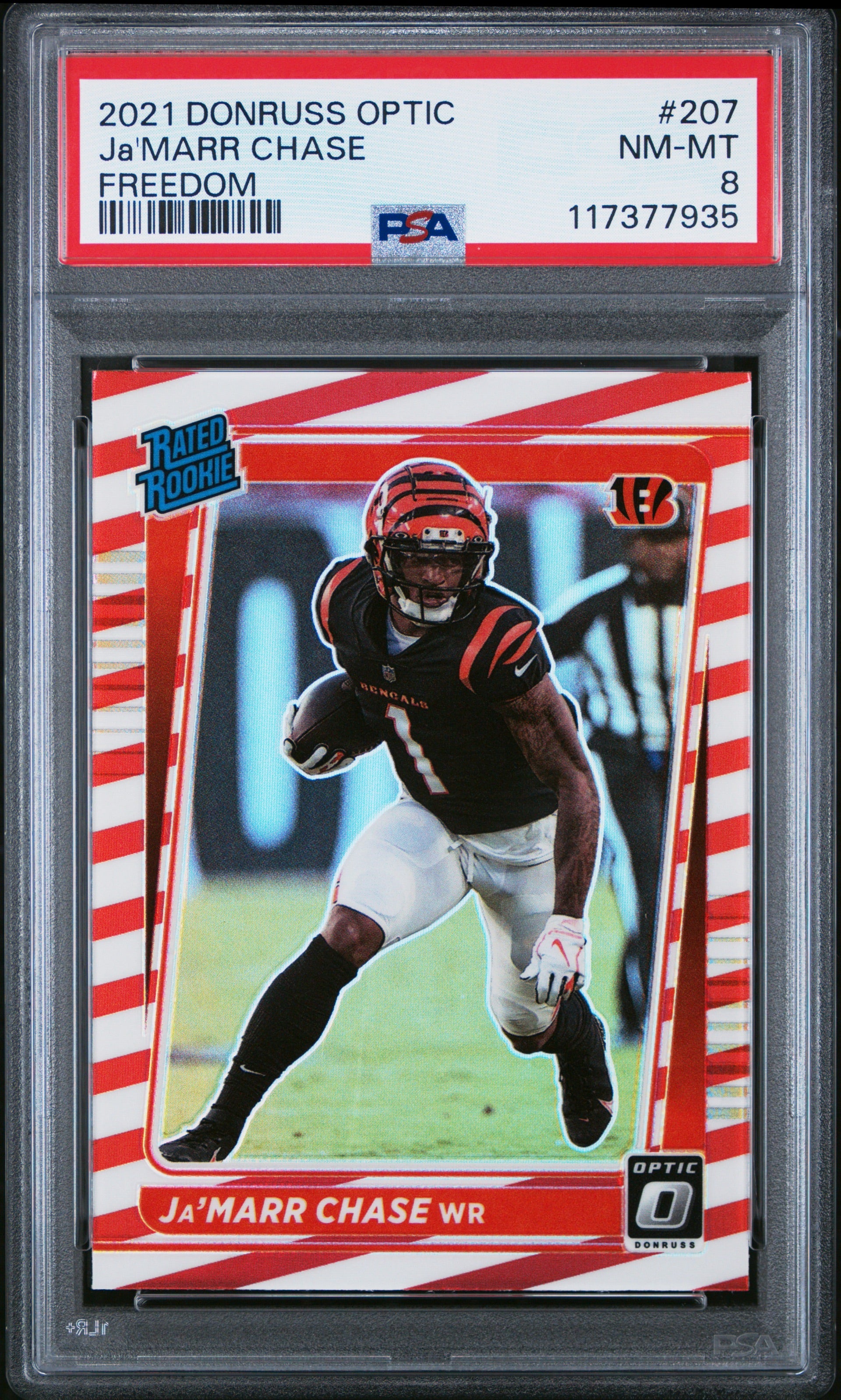 2021 PANINI DONRUSS OPTIC #207 JA'MARR CHASE FREEDOM PSA 8 (SK)