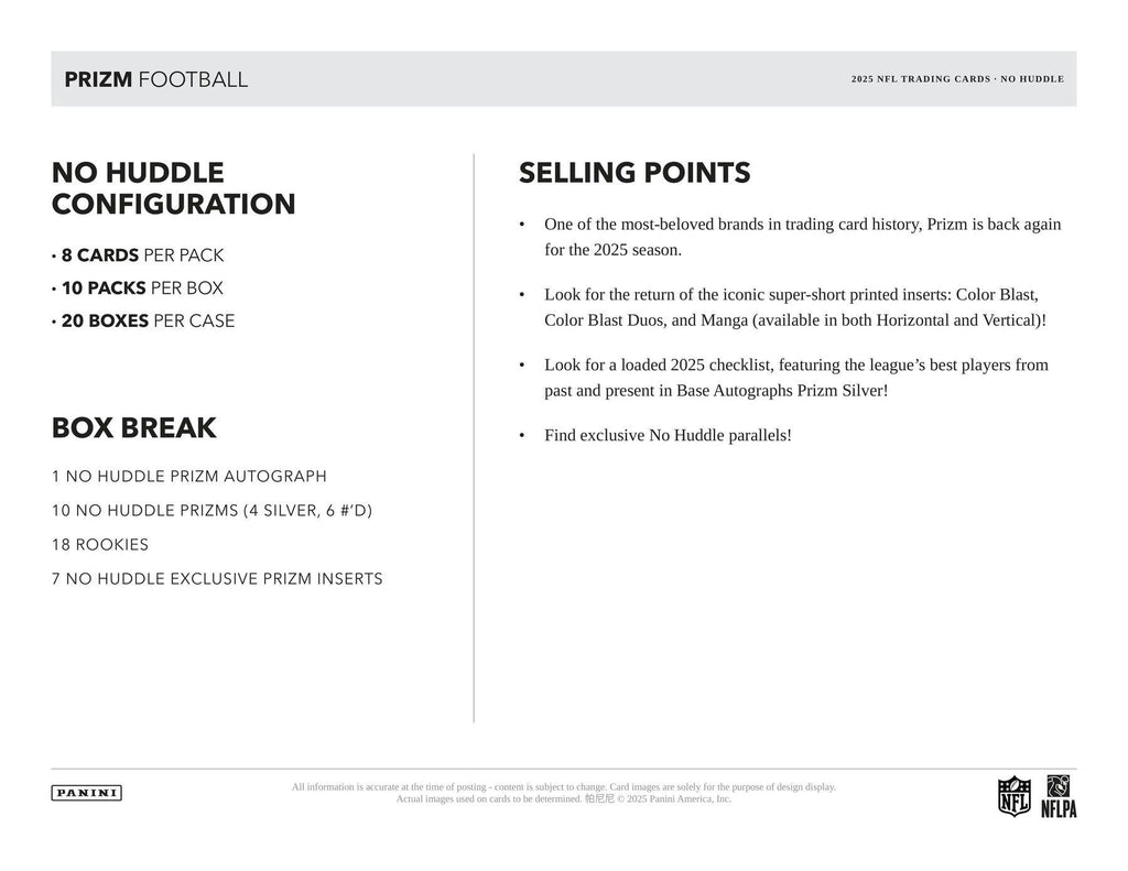 2025 Panini Prizm Football No Huddle Box