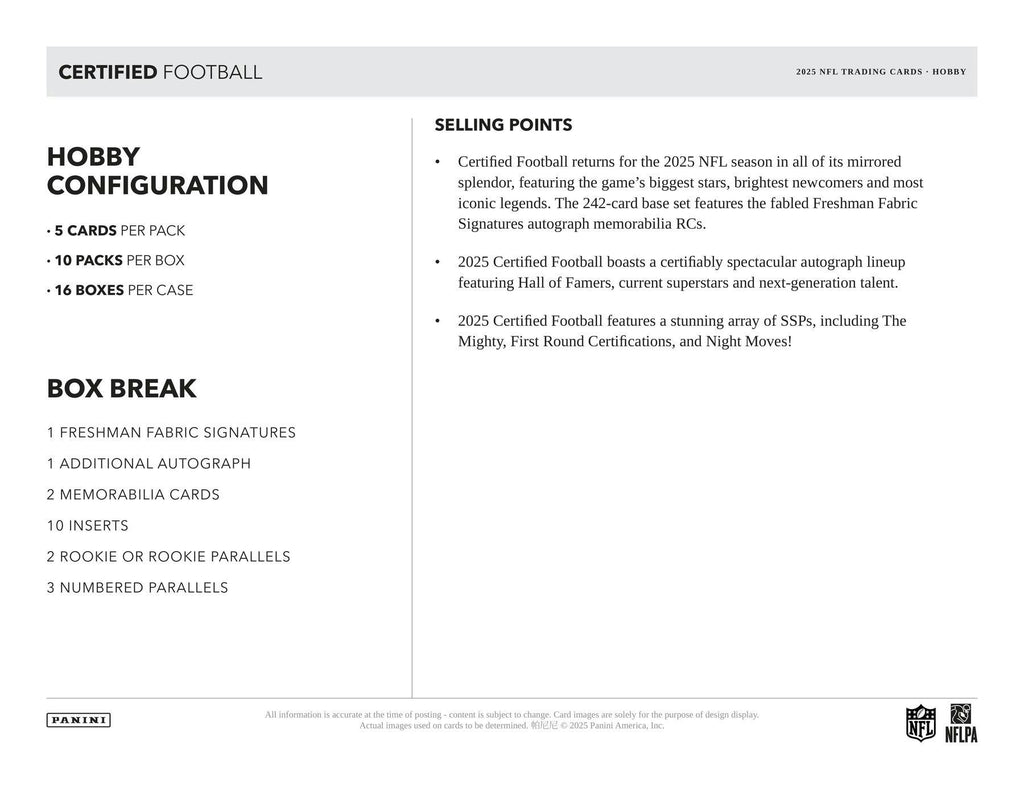 2025 Panini Certified Football Hobby Box (11/5)