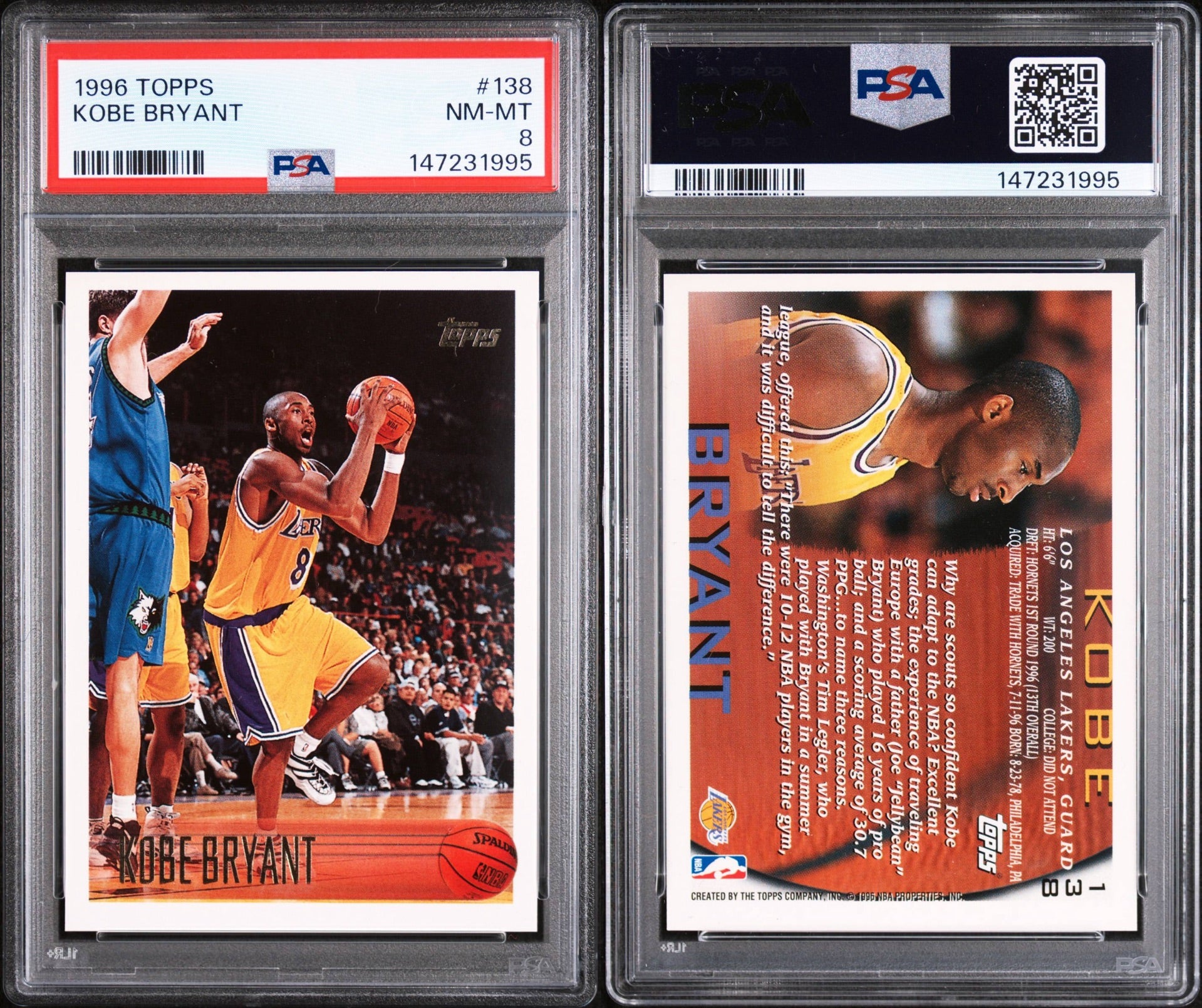 1996 TOPPS #138 KOBE BRYANT PSA 8 (GC)