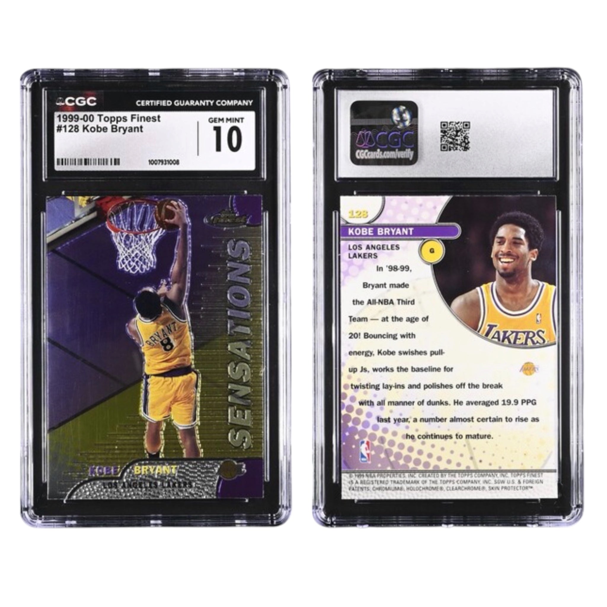 1999-00 TOPPS FINEST #128 KOBE BRYANT CGC 10 GEM MINT (JT)