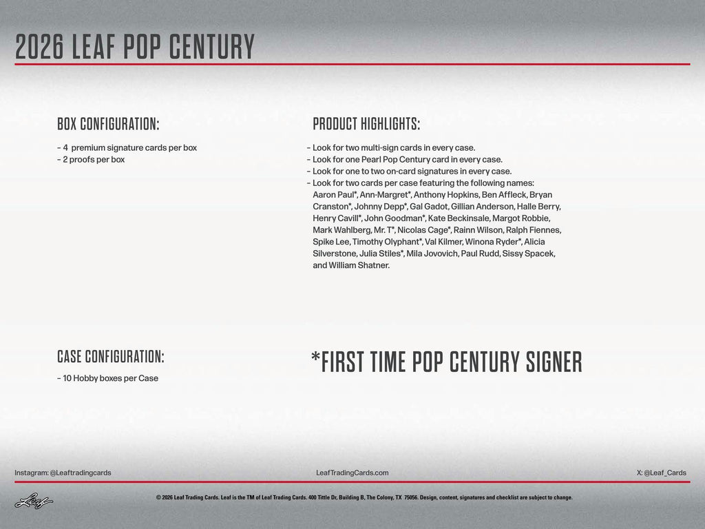 2026 Leaf Metal Pop Century Hobby Box (3/27)