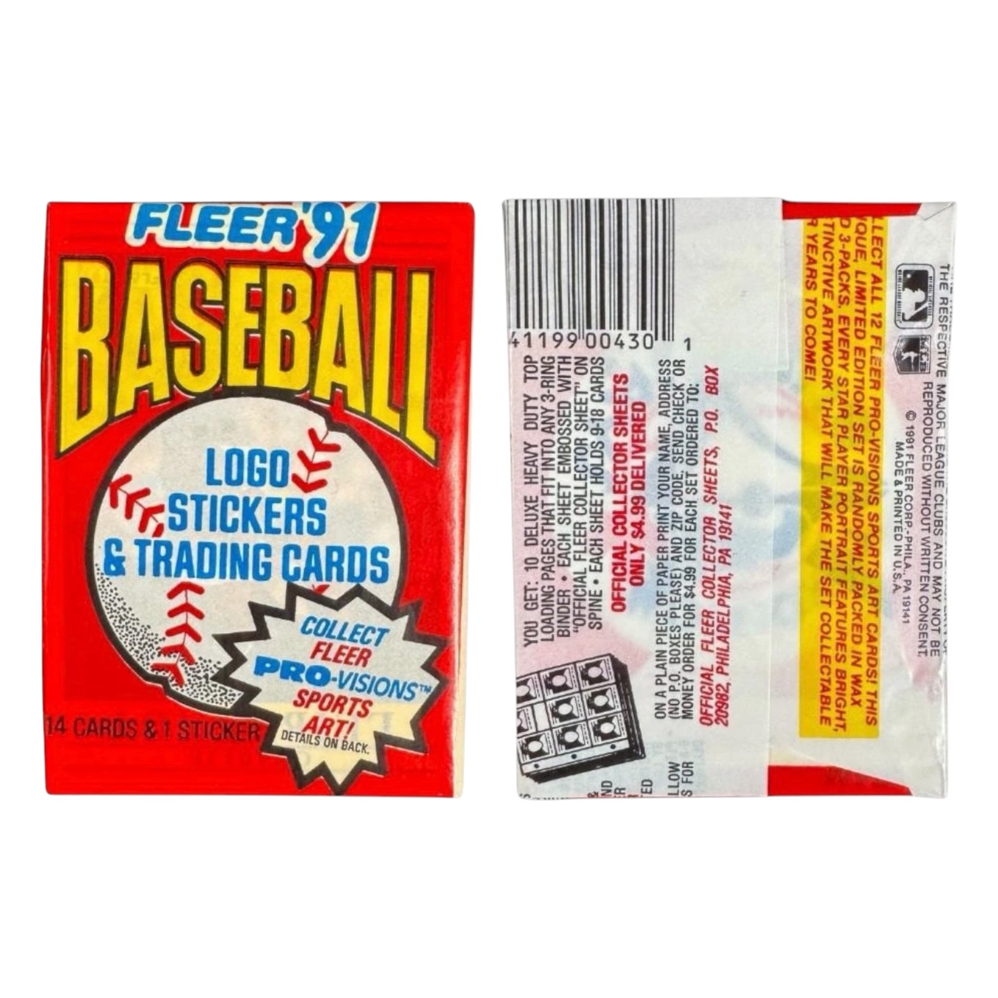 1991 Fleer Baseball 14-Card Wax Pack (1 Bonus Sticker)