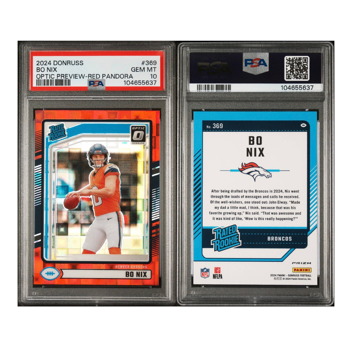 2024 PANINI DONRUSS #369 BO NIX OPTIC PREVIEW-RED PANDORA PSA 10 (SY)