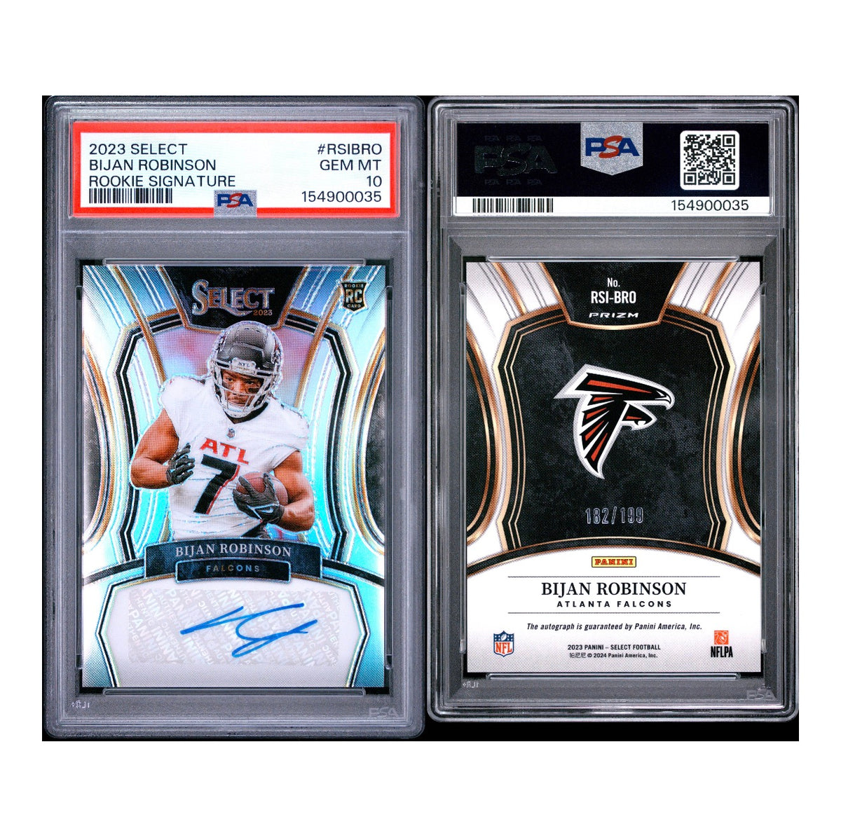 2023 PANINI SELECT ROOKIE SIGNATURES #RSIBRO BIJAN ROBINSON ROOKIE SIGNATURE 182/199 PSA 10 (SY)