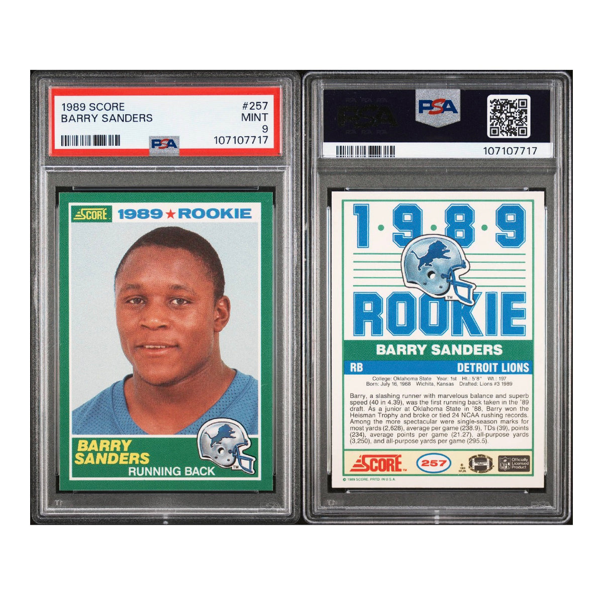 1989 SCORE #257 BARRY SANDERS RC PSA 9 (SY)