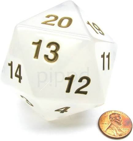 Koplow Games: Countdown Transparent D20 55mm 20-sided Dice (Pearl Gold)