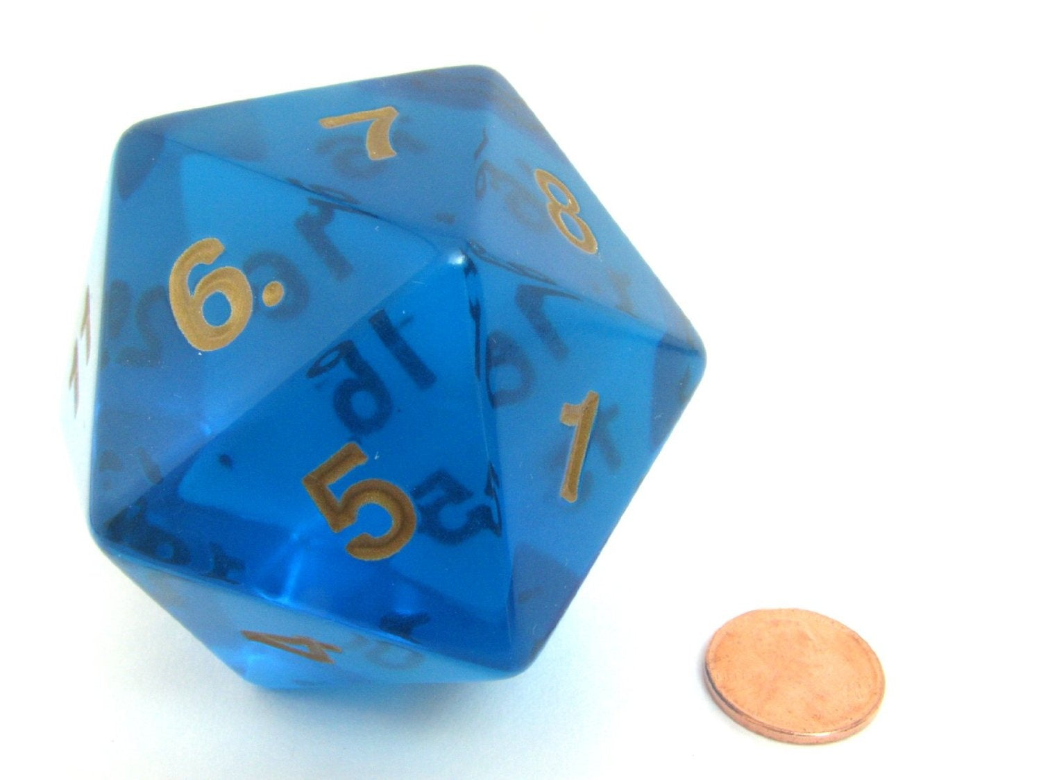 Koplow Games: Countdown Transparent D20 55mm 20-sided Dice (Sapphire Gold)