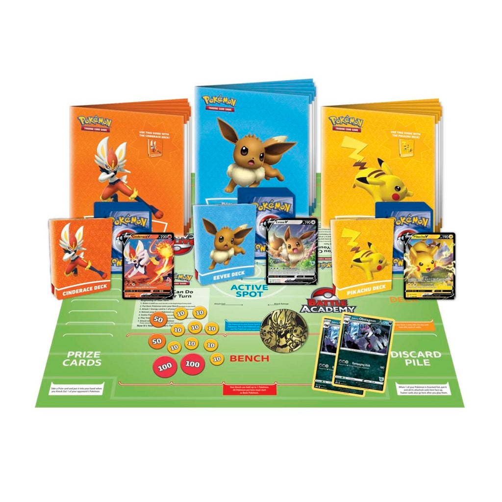JCC Pokémon: Academia de Batallas (Cinderace V, Pikachu V y Eevee V) 
