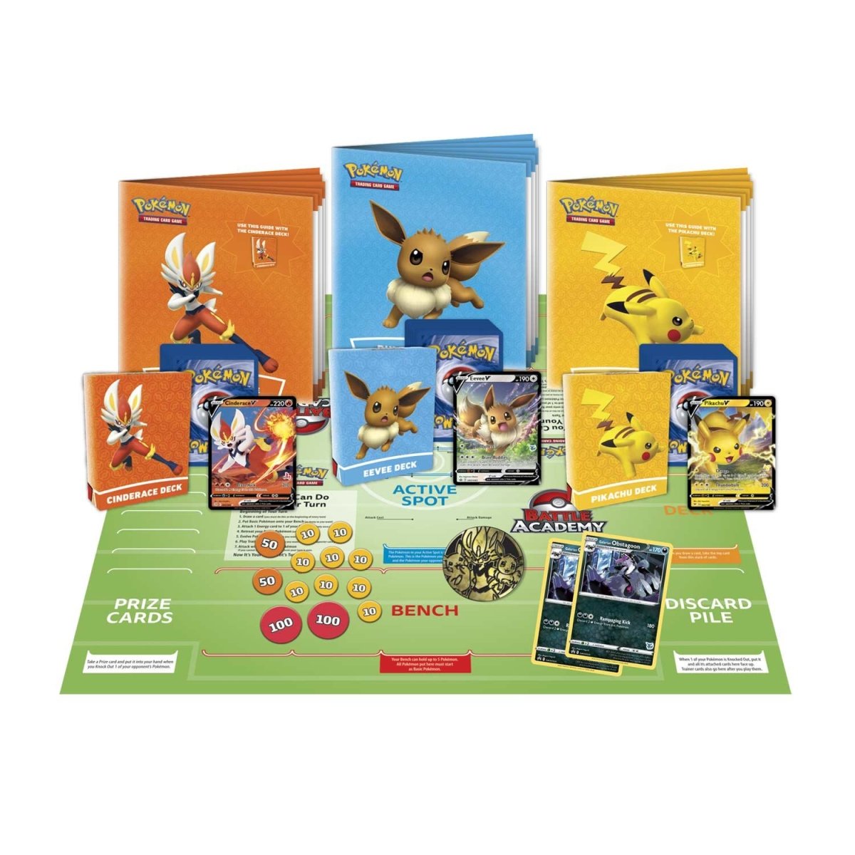 JCC Pokémon: Academia de Batallas (Cinderace V, Pikachu V y Eevee V) 