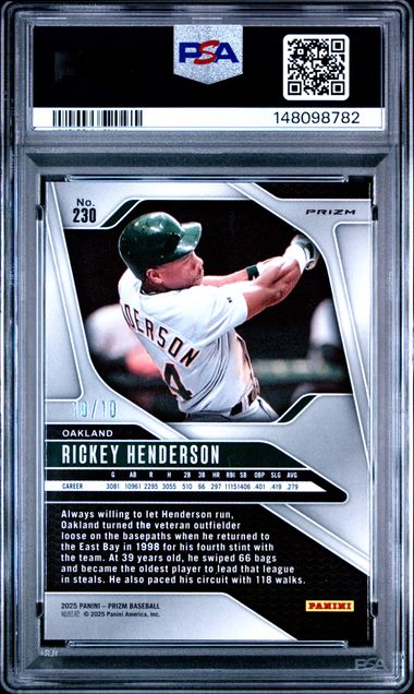 2025 PRIZM RICKEY HENDERSON GOLD PRIZM 10/10 #230 PSA 9 (TK)