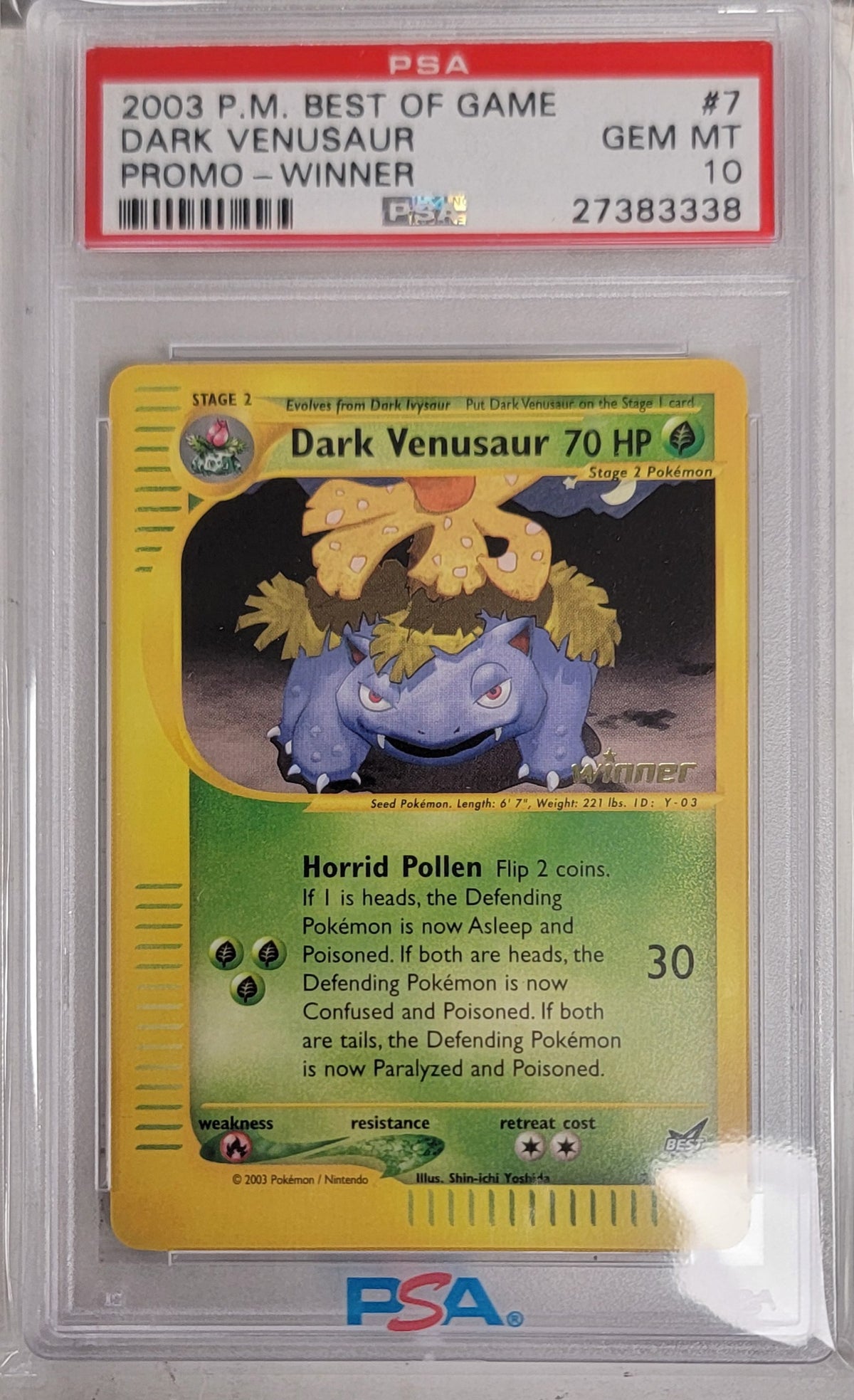 2003 POKEMON BEST OF GAME PROMO #7 DARK VENUSAUR PROMO-WINNER PSA 10